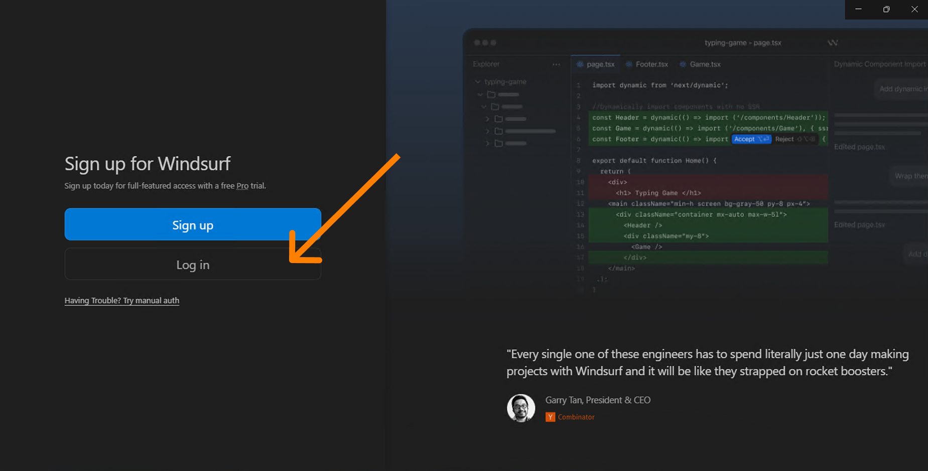 Sign up for Windsurf — Sign up / Log in